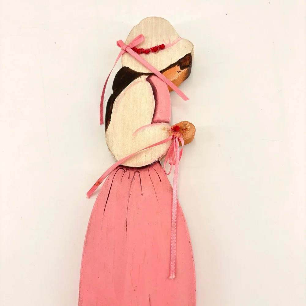 Hand Painted Wooden‎ Southern Belle Wall Plaque Pink Victorian Lady Folk Art